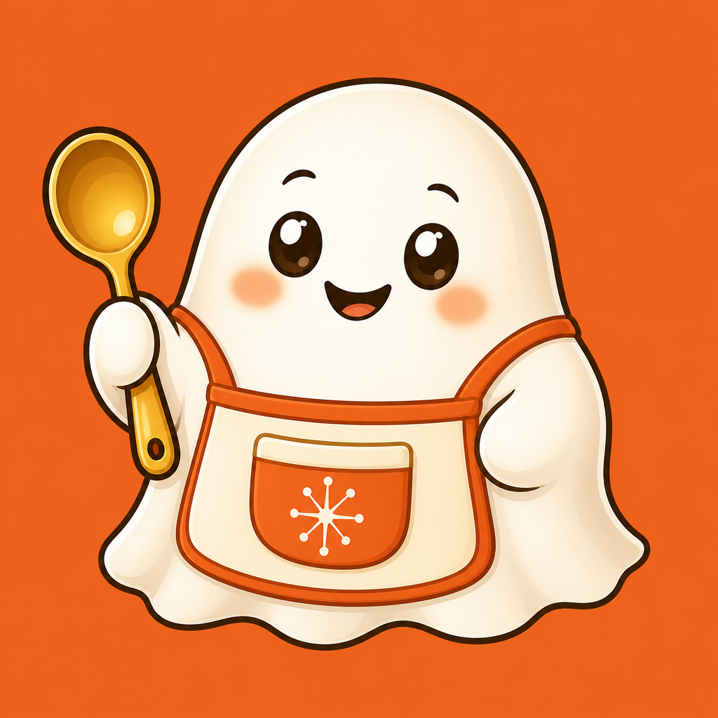 Don't Shrink kitchen ghost holding a spoon